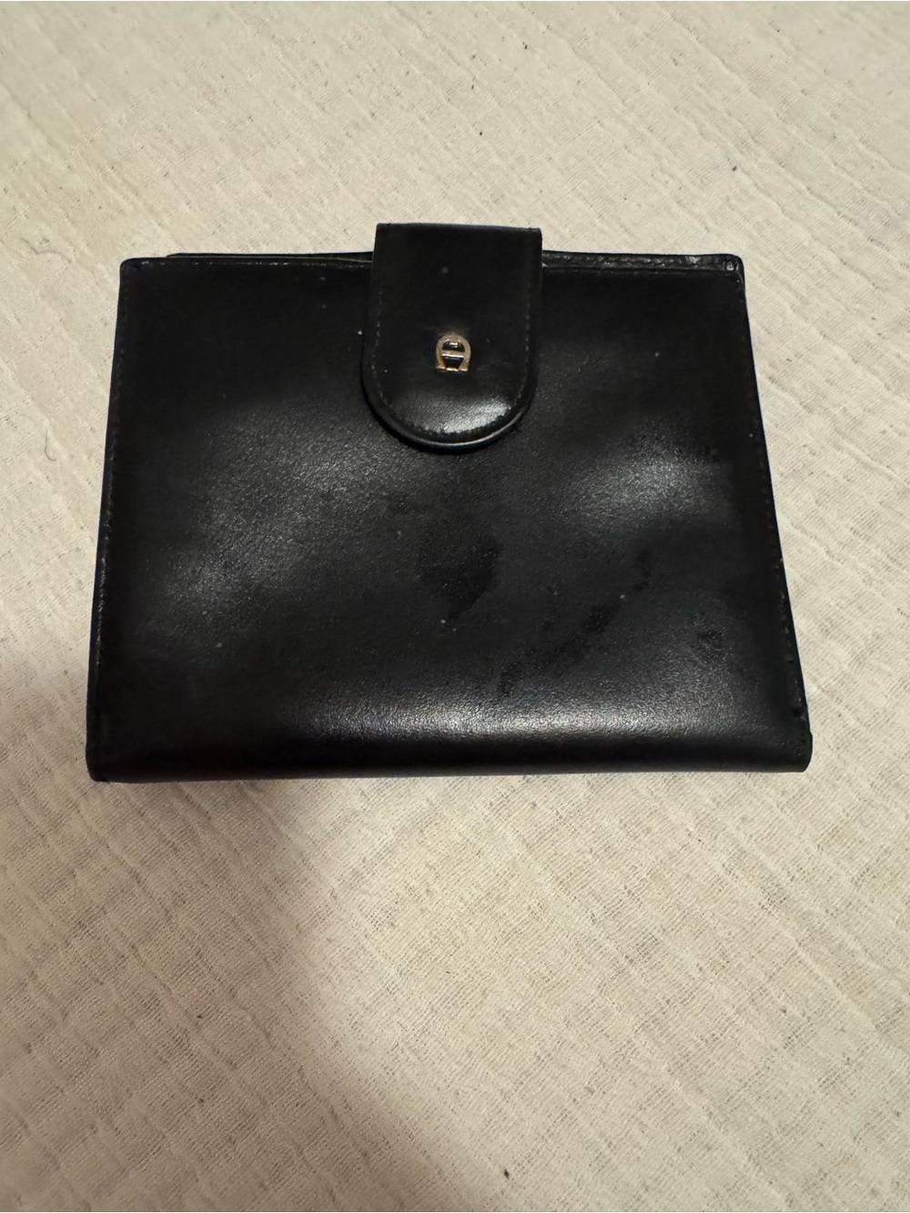 Etienne Aigner Black Leather Snap Wallet with Gold Logo